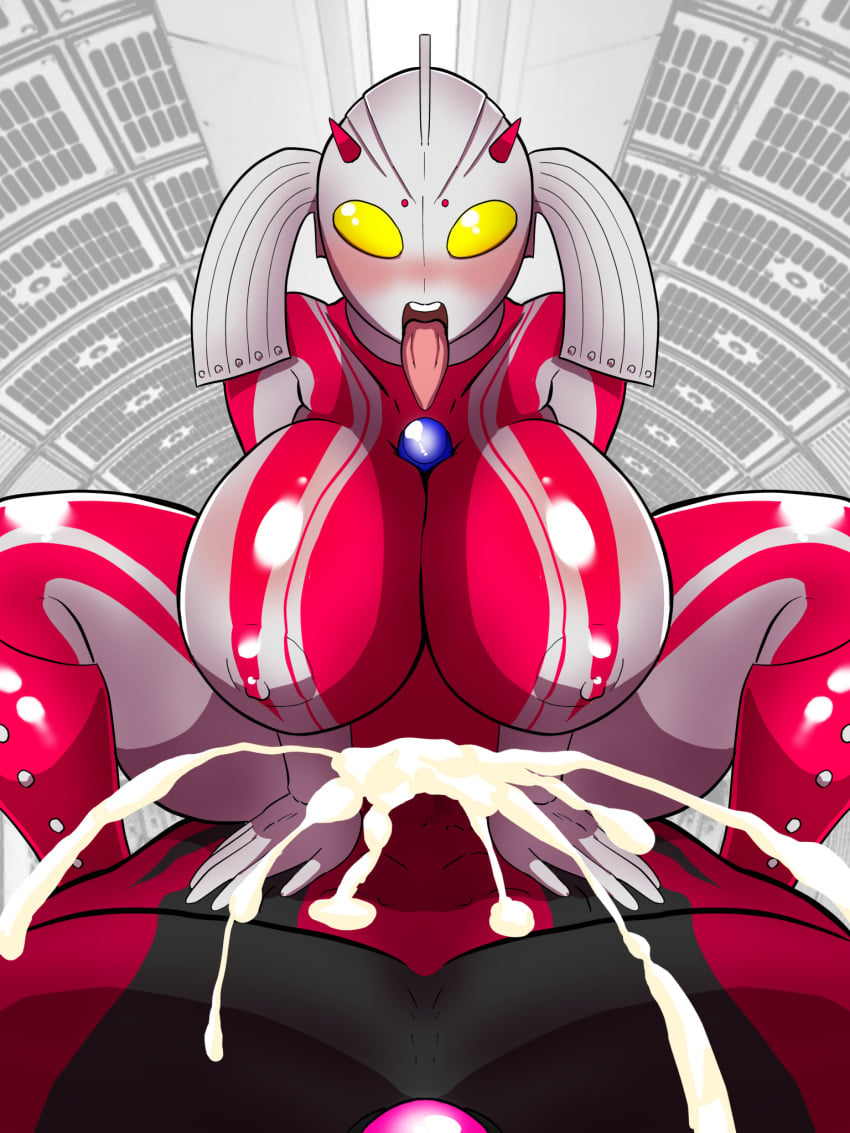 1boy ahe_gao areolae big_breasts blush breasts cheating cowgirl_position cum cum_in_pussy cum_inside ejaculation female giantess huge_breasts large_breasts milf mother_of_ultra nipples sex thick_thighs tongue_out ubikitas ultraman_(franchise) ultraman_belial vaginal_penetration voluptuous wide_hips