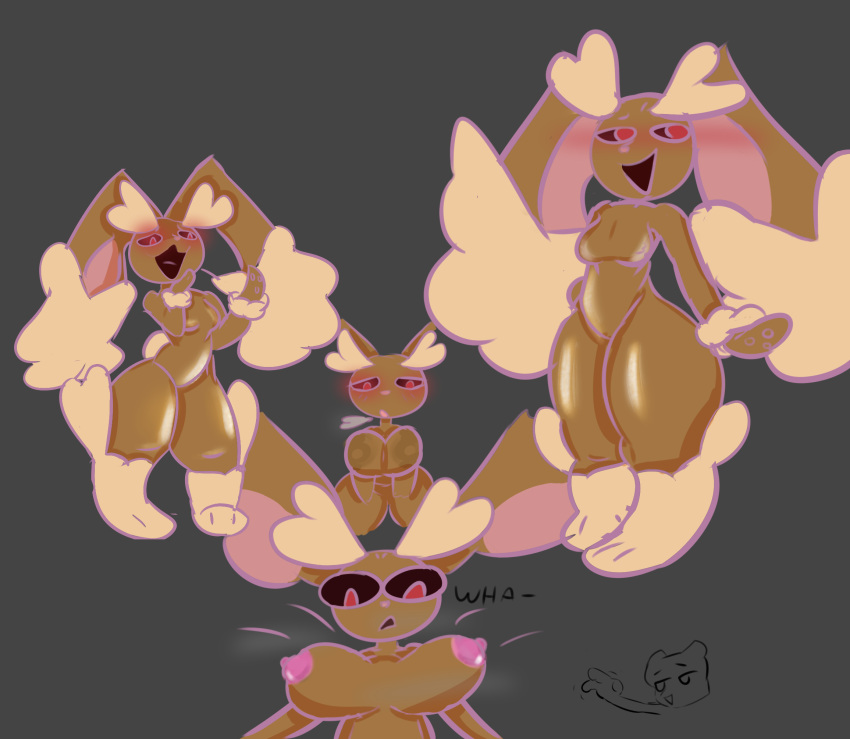 big_ass breast_expansion breast_press breasts brown_fur castinly curvy fluffy fur furry furry_only hips lopunny mewtwo nipples no_bra no_humans no_panties pokemon pokemon_(species) pokemon_dppt red_eyes simple_background sketch small_breasts smug thick_thighs thighs wide_hips