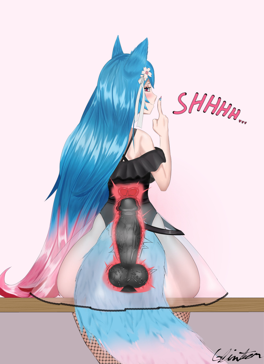 animal_ears back back_view big_ass blue_hair blush casual cervix cervix_kiss clothed_female dildo dildo_sitting female from_behind glinter indie_virtual_youtuber kemonomimi light-skinned_female pink_hair red_eyes shh shushing silvervale sitting sitting_down sitting_on_dildo two_tone_hair uterine_kiss uterus vaginal vaginal_penetration virtual_youtuber vshojo wolf wolf_ears wolf_girl wolf_tail x-ray