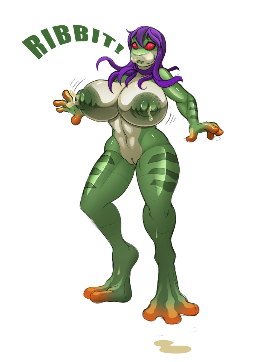 female frog_girl green_skin huge_ass huge_breasts lactation lunate navel nipples thick_thighs transparent_background wide_hips