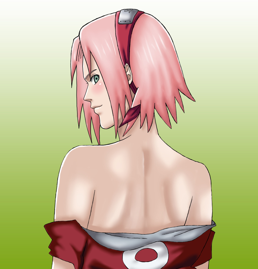 back green_eyes nape naruto naruto_(series) naruto_shippuden pink_hair sakura_haruno solo solo_female undressing