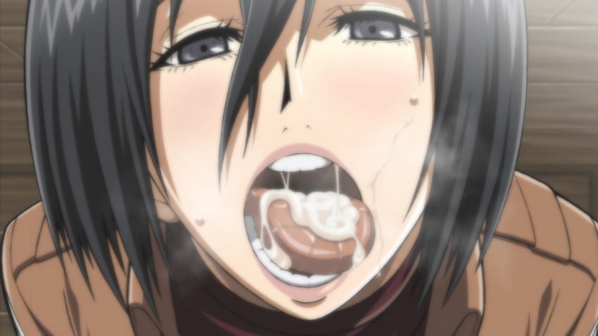 attack_on_titan cum cum_in_mouth looking_at_viewer lost_rarities mikasa_ackerman shingeki_no_kyojin takapiko