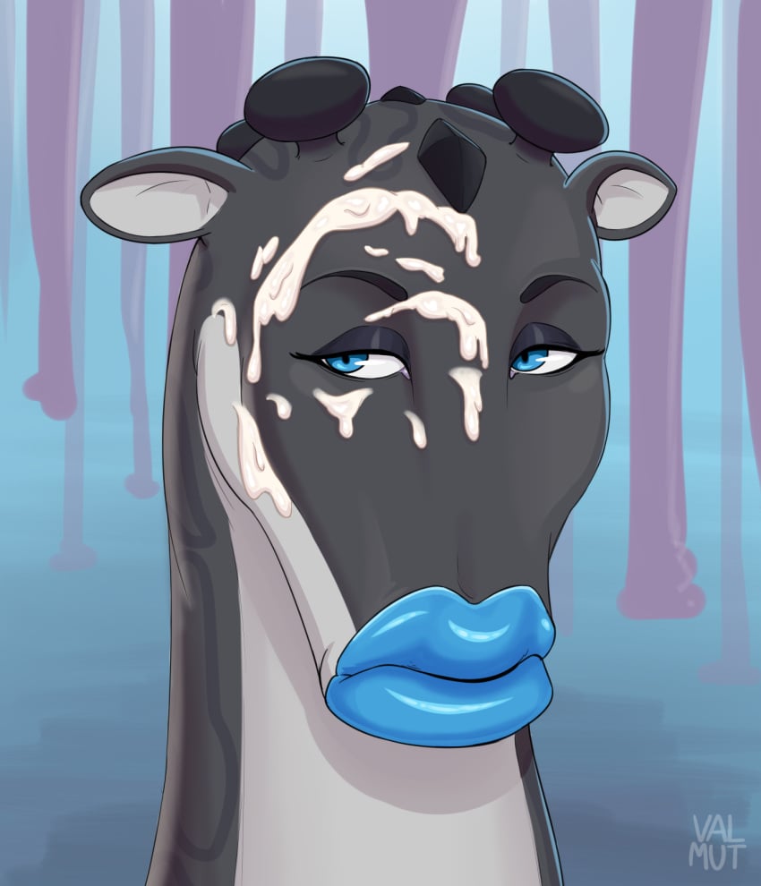 1girls angry_face big_lips bim_(valmut) cum_on_face facial female_only feral giraffe lips original_character unwanted_cumshot valmut