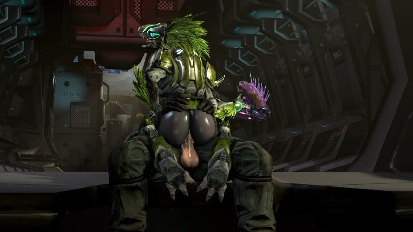 3d alien alien_girl athletic_female cowgirl_position cum cum_in_pussy cum_inside female_kig-yar halo_(game) halo_(series) halo_reach holding_down holding_hips holding_object holding_weapon human human_penetrating interspecies kig-yar light-skinned_male looking_pleasured male/female male_on_anthro male_penetrating male_penetrating_female pompilus_sfm_twitter(artist) scalie skirmisher t'vaoan