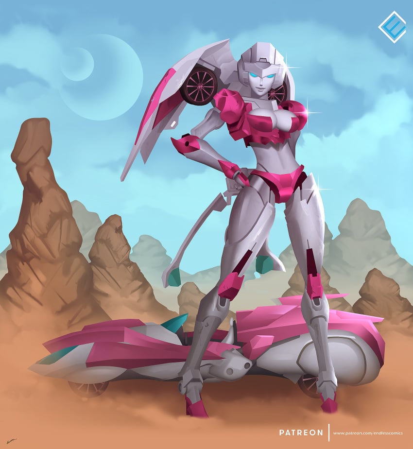 1girls arcee arcee_(g1) autobot big_breasts blue_eyes car evandromenezes ex-01_nicee female female_autobots female_only hand_on_hip motor_vehicle patreon_username robot robot/alternate_modes robot_girl robot_humanoid solo solo_female thick_thighs transformers