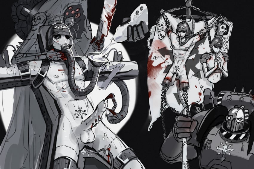 2022 amputation archon_of_flesh astra_militarum banner blood bondage chain chains chaos_(warhammer) chaos_space_marine cock_ring crucifixion dark_mechanicus death_korps_of_krieg funnel_gag gas_mask grayscale guardsman_(warhammer_40k) humiliation imperial_guard imperium_of_man male malesub monochrome penis penis_piercing pole pouring praying rape reverse_ryona robe saw skeleton skull strapped_down techpriest tentacle warhammer_(franchise) warhammer_40k