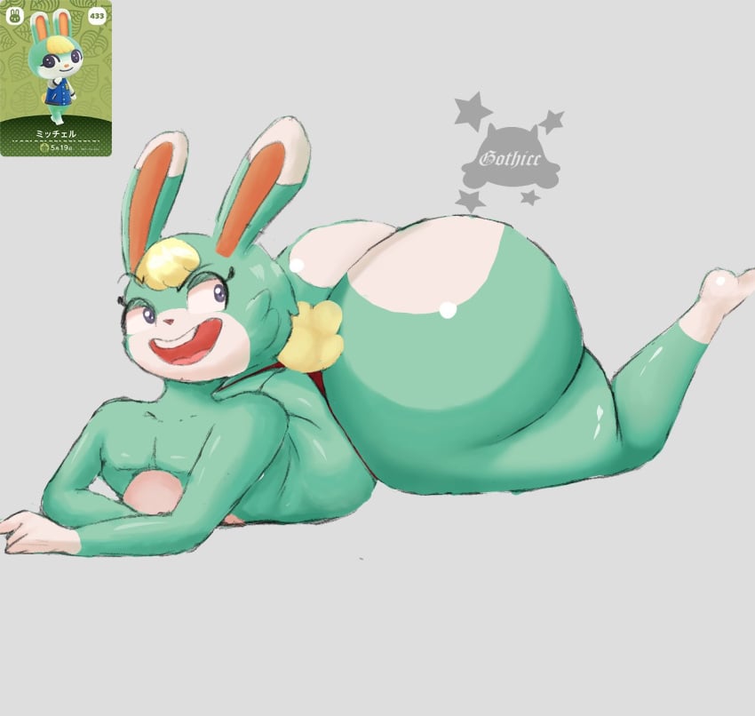 2022 animal_crossing anthro ass big_ass big_butt femboy gothicc_komy_(artist) green_fur huge_ass nintendo partially_clothed rabbit sasha_(animal_crossing) thick_thighs thighs thunder_thighs