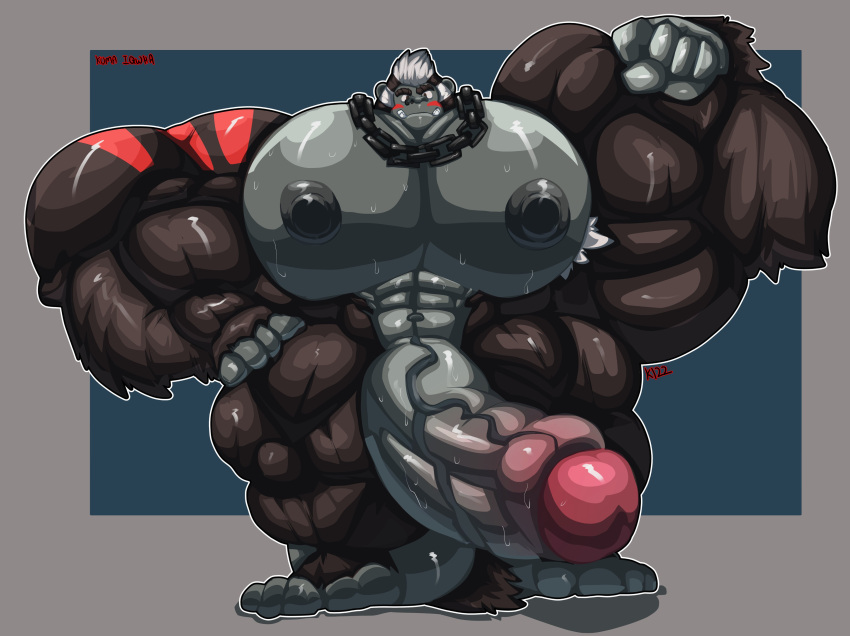 abs absurd_res anthro ape big_muscles big_penis bodily_fluids erection flexing genitals gorilla gorimondo_(kirby) haplorhine hi_res huge_cock huge_muscles hyper hyper_genitalia hyper_muscles hyper_penis kirby_(series) kumalqwha male male_only mammal muscular muscular_male nintendo pecs penis primate solo sweat vein veiny_penis video_games