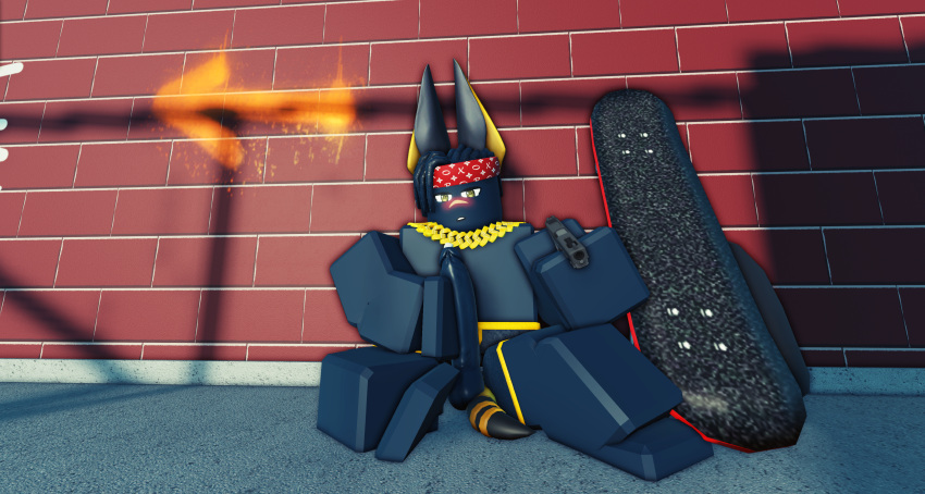 3d anubis cum gun headband male_only masturbation penis precum roblox robloxian skateboard solo sootee11 source_request spraypaint tagme tail underwear