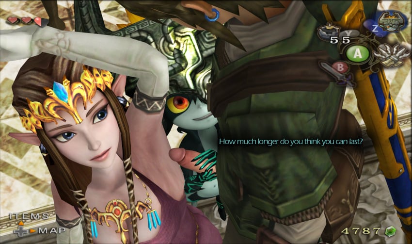 1boy 2girls 3d armpit armpit_fetish armpit_sex armpits dialogue female fetish link link_(twilight_princess) male midna multiple_girls penis princess_zelda sex the_legend_of_zelda twilight_princess video_games xnalara yourenotsam zelda_(twilight_princess)