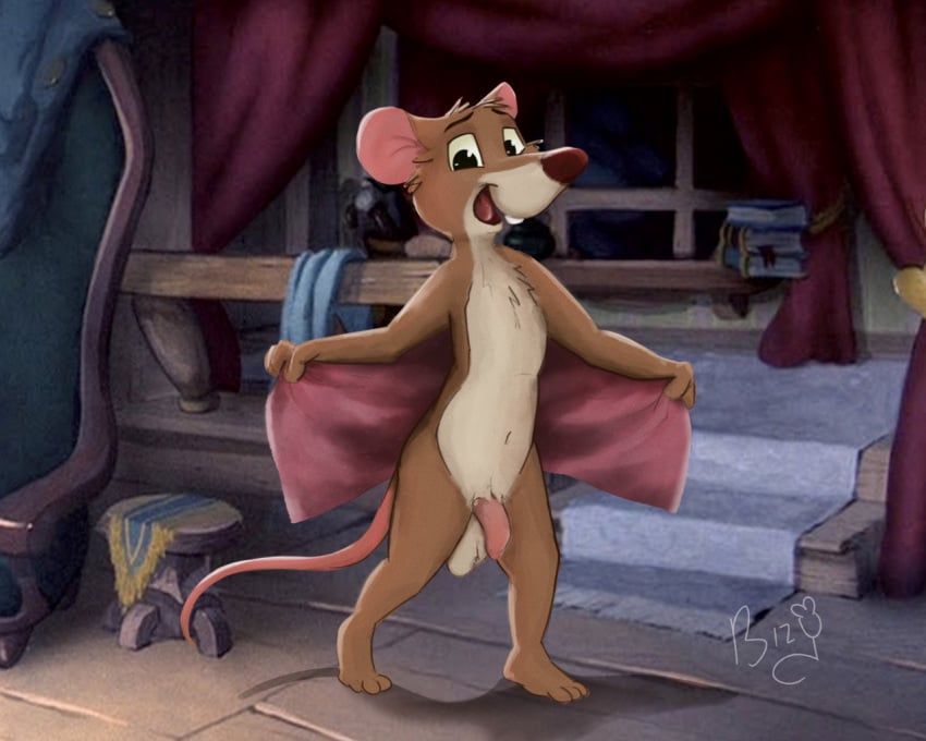 5:4 anthro artist_name balls basil bizymouse character_name copyright_name disney furniture genitals male male_only mammal mouse murid murine nude penis rodent solo stool the_great_mouse_detective towel