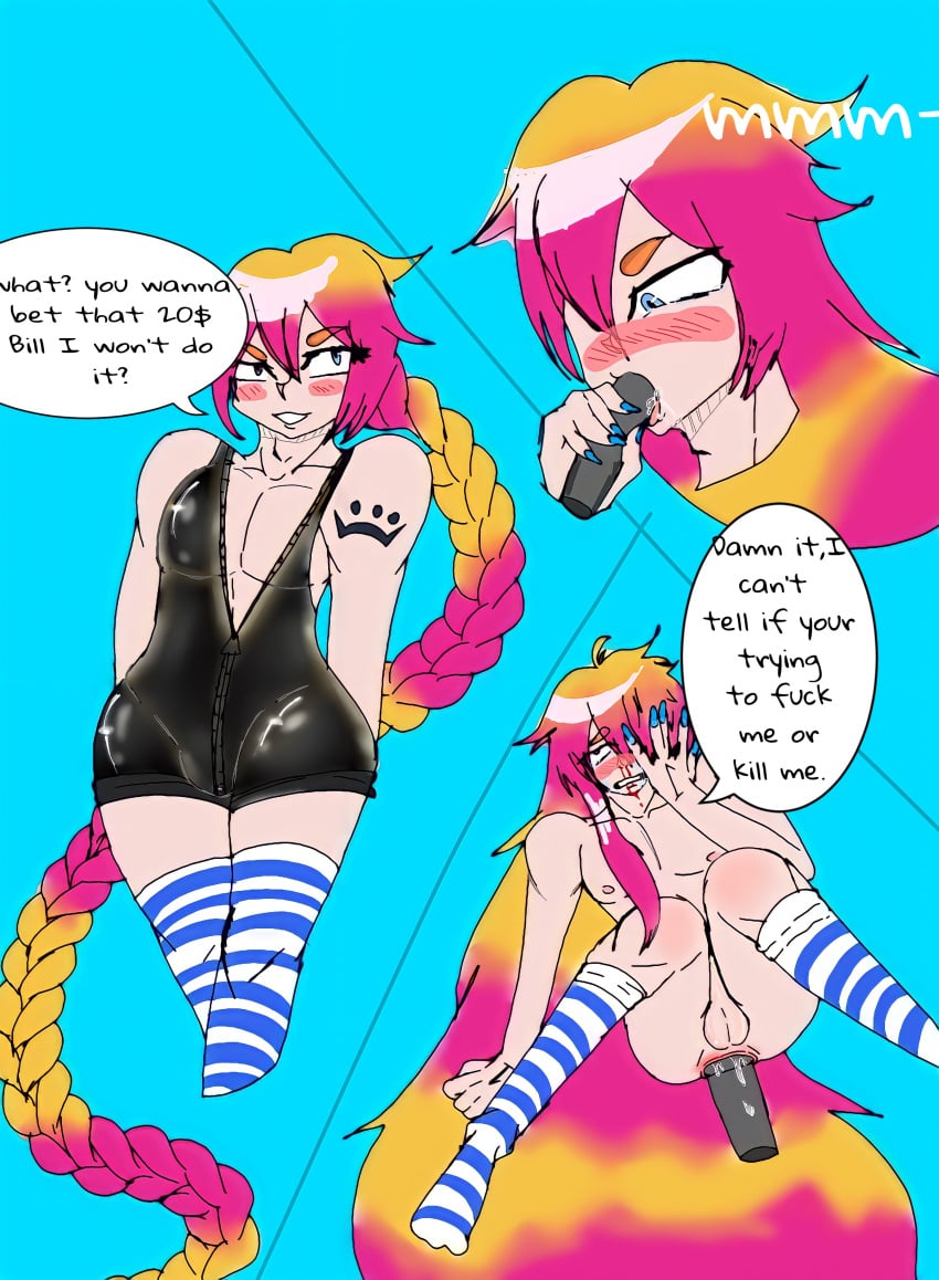 blue_eyes blue_nails blush crying_with_eyes_open femboy fucked_by_stranger fucked_to_death latex_suit making_bets male male_only multicolored_hair nanbaka nosebleed stretched_anus striped_thighhighs sucking_penis thick_thighs uno_(nanbaka) urlocalnoobb