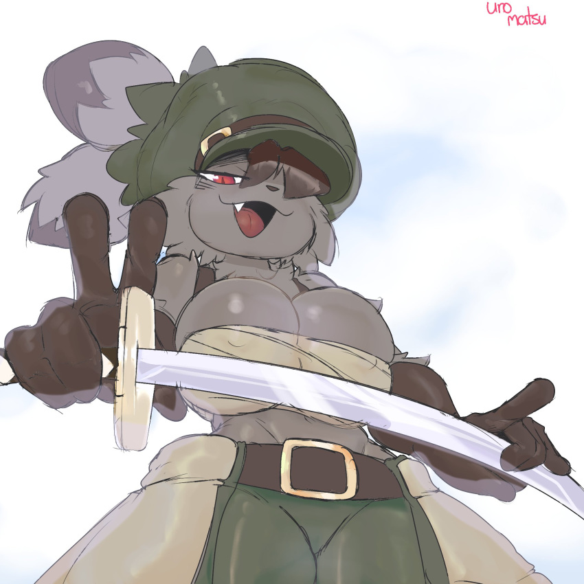 anthro big_breasts breasts cleavage clothed clothing female fur furry furry_only solo tagme uromatsu weapon