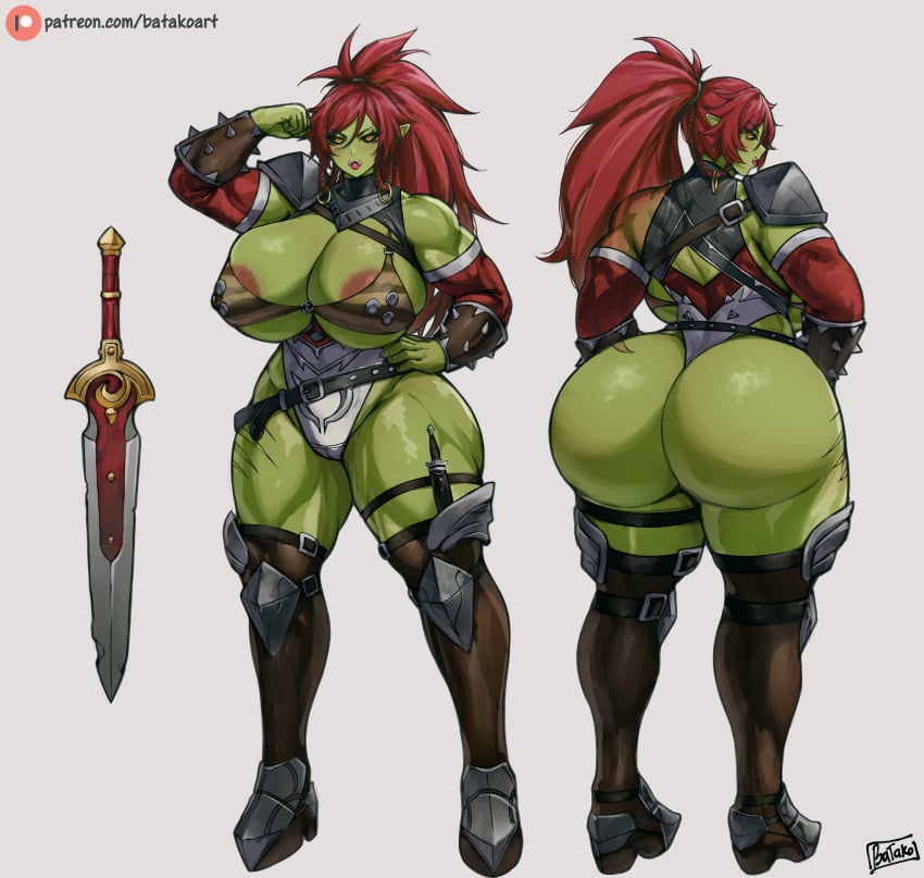 1girls 2022 absurd_res areola_slip areolae armor artist_signature ass batako bikini_armor breasts bubble_butt commission female female_only hips huge_ass huge_breasts large_areolae long_hair muscular muscular_female nipples orc orc_female original original_character patreon_username pointy_ears ponytail red_hair ris'taak_(raiosmanis) simple_background slim_waist thick_thighs thighs white_background wide_hips