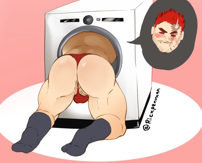 backsack balls bara bent_over endeavor_(my_hero_academia) enji_todoroki gay male male_only muscles muscular my_hero_academia penis rickpenman solo solo_male stuck