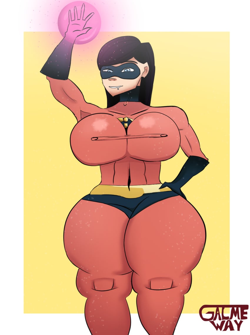 1girls alternate_breast_size big_breasts clothing disney female female_only galme-way pixar solo straight_hair the_incredibles the_incredibles_2 violet_parr white_background yellow_background