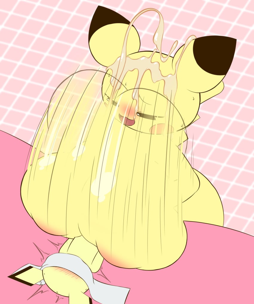 anthro big_breasts blush bodily_fluids breast_play breasts cum female genital_fluids hi_res huge_breasts k--10 larger_female male male/female nintendo nude paizuri pichu pikachu pokémon_(species) pokemon sex size_difference sweat video_games yellow_body