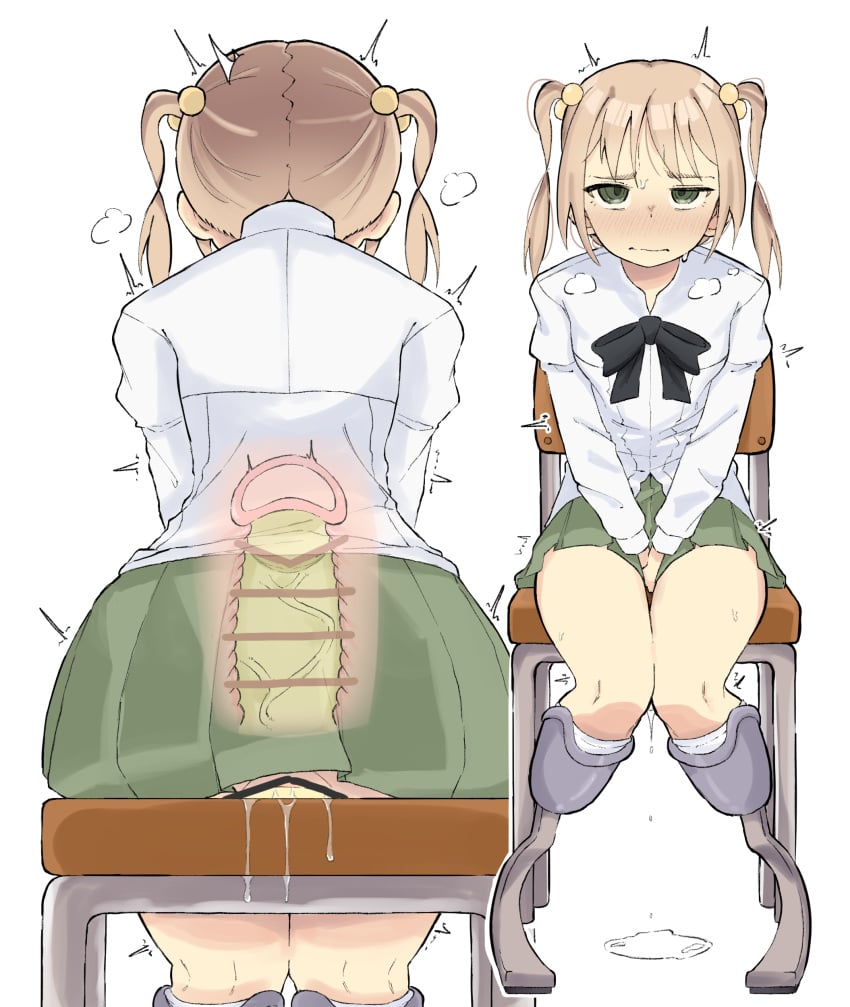 absurd_res absurdres amputee ass blonde_hair censored dildo dildo_riding double_amputee female green_eyes hair_bobbles hair_ornament hi_res highres ibarazaki_emi katawa_shoujo long_hair masturbation pleated_skirt prosthesis prosthetic_leg pussy_juice school_uniform sex_toy simple_background skirt twintails uterus white_background x-ray zlix0n