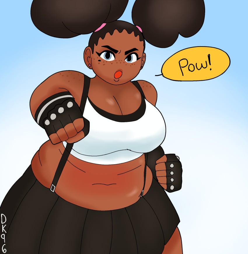 afro_puffs bbw belly belly_button big_belly big_breasts chubby chubby_female daisykitty96 melody_(daisykitty96) plus_size speech_bubble tifa_lockhart_(cosplay)