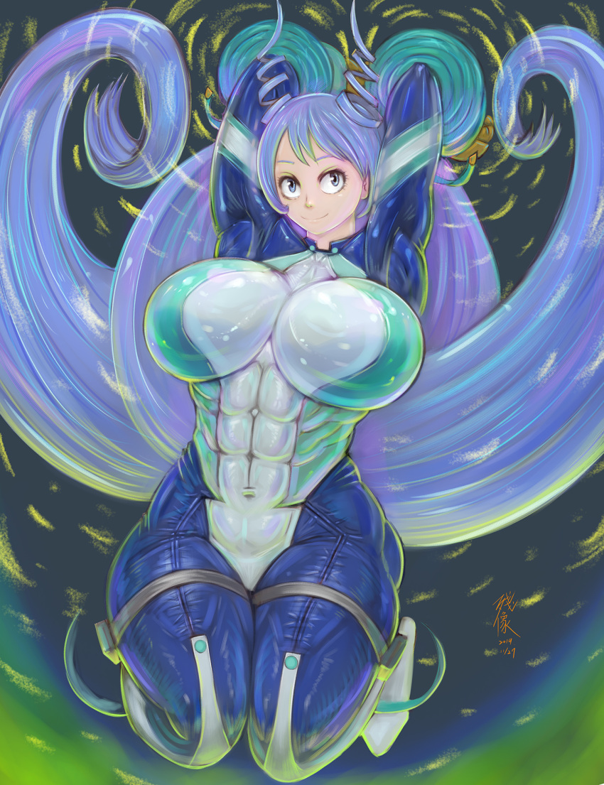 1girls abs big_breasts bodysuit breasts female large_breasts long_hair muscular muscular_female my_hero_academia nejire_hado superheroine zanzou