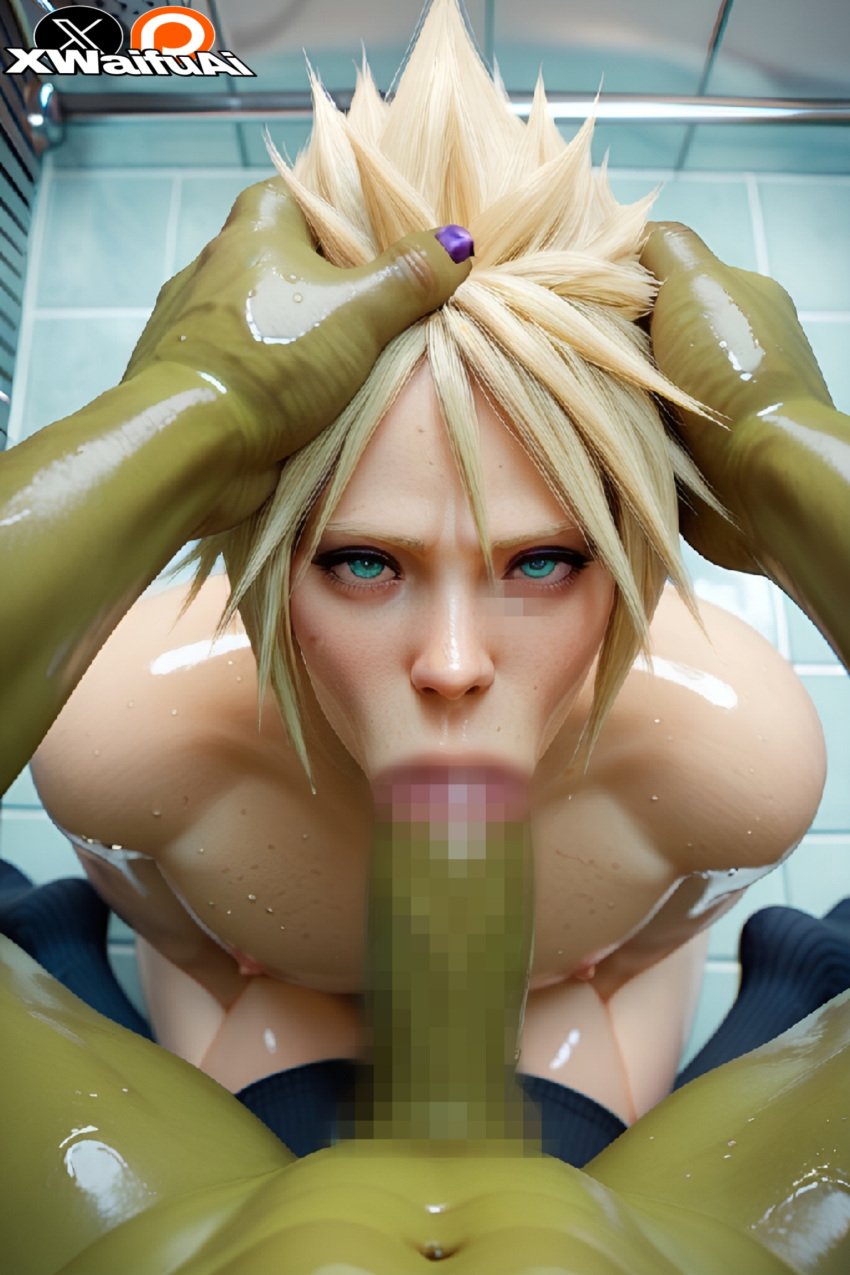 1boy abs ai_anatomy ai_generated blonde_hair blue_eyes censored censored_penis cloud_strife cumslut femboy feminine feminine_male final_fantasy gay girly hung light-skinned_male male male_focus male_only male_pov mosaic_censoring penis pov short_shorts sissy thick_ass thick_boy thick_thighs xwaifuai yaoi