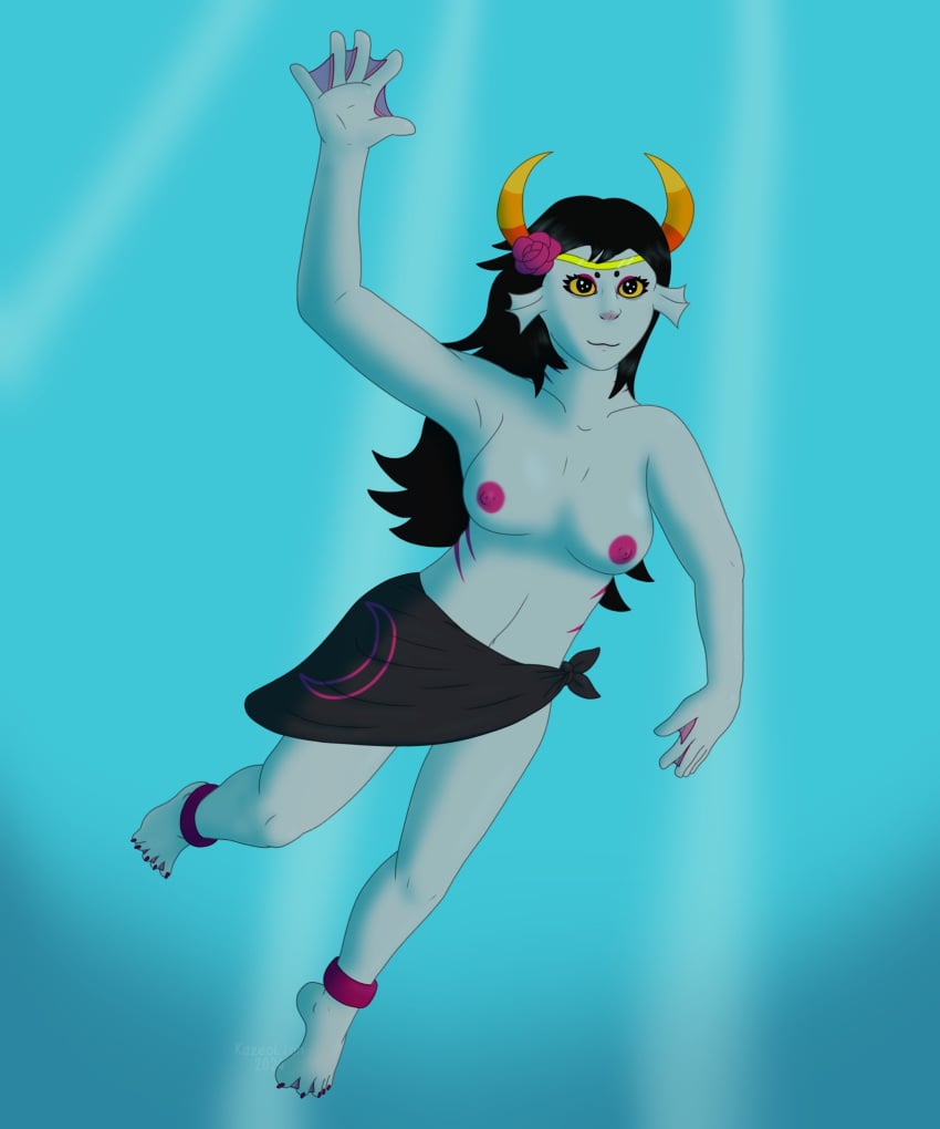 1girls alien alien_humanoid bikini black_hair breast breasts breasts color colored female female_focus female_only grey_skin grey_skin homestuck homestuck_troll horn horns humanoid humanoid_alien kazeolion original_character solo solo_female topless troll underwater