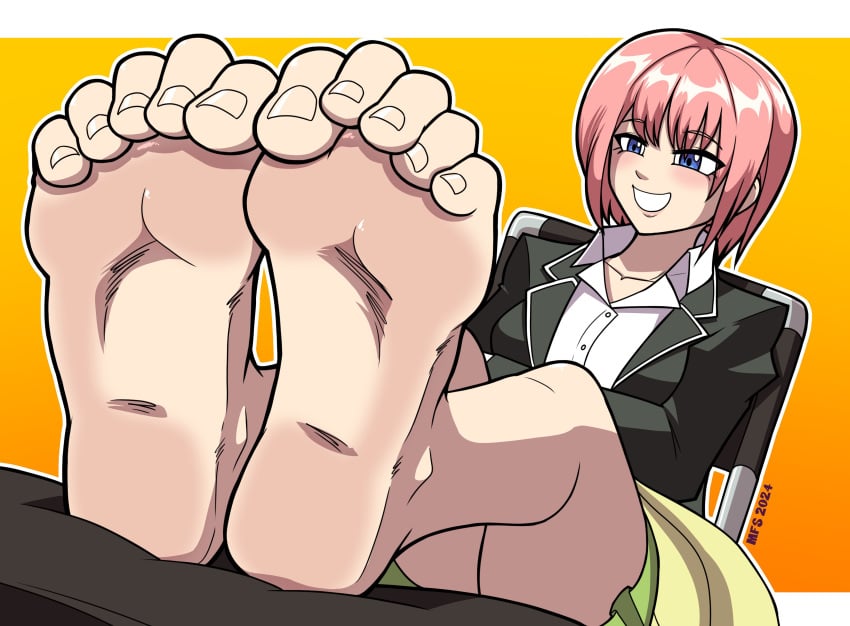 1girls big_feet bob_cut clothed_female feet female foot_fetish foot_focus go-toubun_no_hanayome meaty_feet meaty_soles mostlyfunstuff nakano_ichika pink_hair scrunched_toes sexy_soles sexy_toes soles solo toes