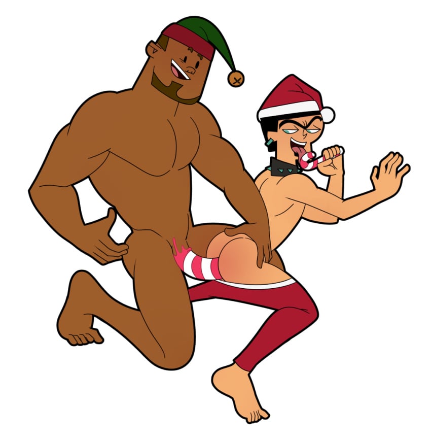 2boys anal aroused_face aroused_smile big_ass big_penis blue_eyes bottomwear bottomwear_down bubble_butt candy candy_cane candy_cane_penis chocolate_and_vanilla christmas christmas_hat collar completely_naked completely_nude completely_nude_male dark-skinned_male dark_skin dj_(tdi) dot_eyes duncan_(tdi) ear_piercing earring elf_hat emo emo_boy enjoying gay goth goth_boy half-closed_eyes headgear headwear human human_only interracial iyumiblue licking_candy light-skinned_male light_skin male male/male male_focus male_on_male male_only maledom malesub muscular muscular_male neckwear paint paint_on_penis painted_penis pants_down partially_clothed pecs penis penis_in_ass penis_in_butt punk red_pants size_difference spiked_collar teal_eyes tongue_out topless total_drama_island unibrow white_background yaoi