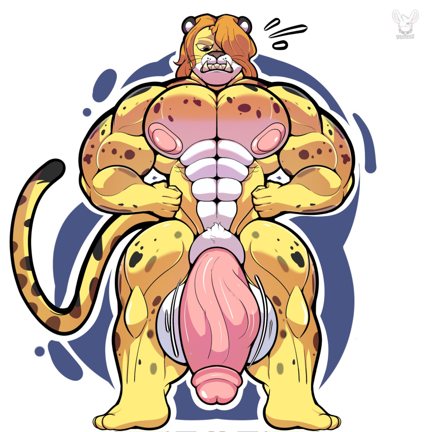 a5_fingers abs anthro balls biceps big_balls big_biceps big_muscles big_pecs big_penis bodily_fluids brown_eyes digital_media_(artwork) erection fangs felid fingers fur genitals hair hands_on_hips hi_res huge_cock humanoid_genitalia humanoid_penis jaguar male male_only mammal markings minkmen_(one_piece) muscular muscular_anthro muscular_male nipples nude one_piece orange_hair pantherine pecs pedro_(one_piece) pedro_of_the_treetops penis shocked simple_background solo spots spotted_body spotted_fur sweat sweatdrop tail teeth vein white_background white_body white_fur yamwamm yellow_body yellow_fur yellow_sclerarn