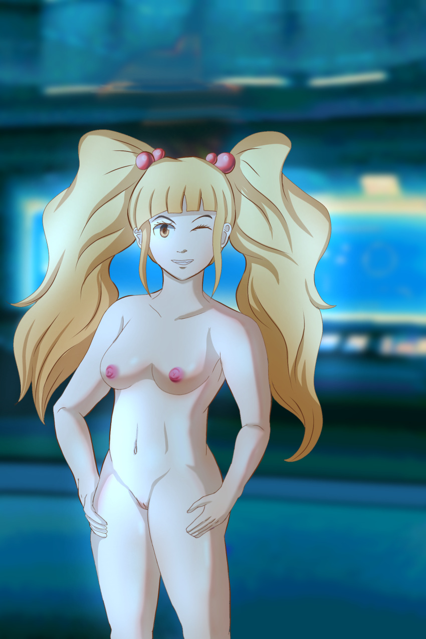 2d alternate_version_available asking_for_it blonde_female blonde_hair blonde_hair blonde_hair_female breasts brown_eyes dialogue irie_hugel mouzedd21 naked navel nude nude_female petite pussy r-type small_breasts twintails white_skin