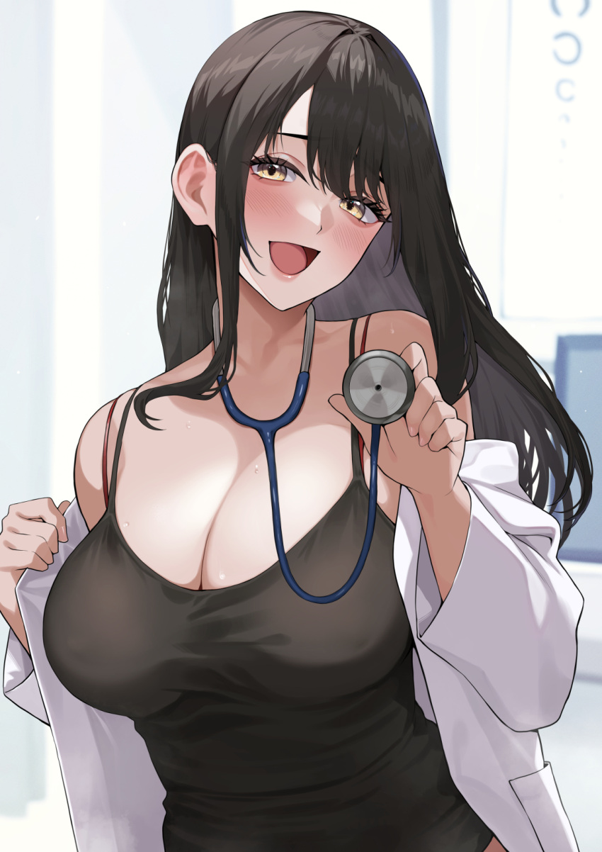 1girls 2024 2d adult adult_female big_breasts black_hair blush breasts busty cleavage clothed_female coat doctor doctor_on_patient fair-skinned_female fair_skin female female_only fully_clothed head_tilt hi_res hospital human human_female human_only labcoat large_breasts light-skinned_female light_skin long_hair looking_at_viewer mature mature_female milf no_sex not_porn open_mouth original original_character pov realistic_breast_size smile solo solo_female stethoscope straight_hair sweat tank_top tilted_head upper_body yellow_eyes