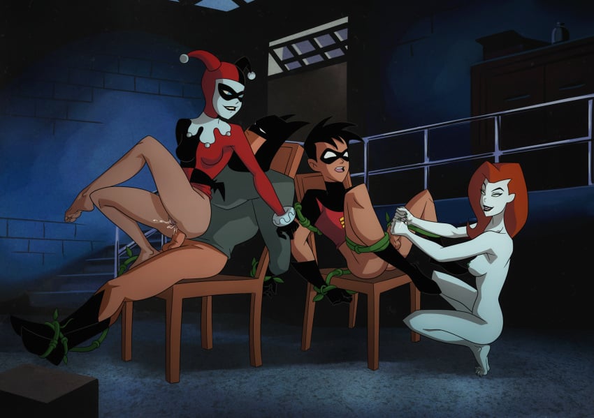 2boys 2girls anal anal_sex anus ass asshole barefoot batman batman:_the_animated_series batman_(series) blue_eyes bondage both_hands_on_cock bottomless_female bottomless_male bound_to_chair bruce_wayne captured_hero chair_bondage chair_sex completely_nude_female cum cum_dripping_down_chin cum_on_hands dc dc_comics dcau dubious_consent elmrtev feet female femdom foursome green_eyes green_lipstick green_nipples group_sex handjob harley_quinn harley_quinn_(classic) jerking_off legs licking_lips lipbite looking_pleasured male male/female moaning on_knees orgasm pale-skinned_female penetration penis penis_in_ass pleasuring_the_enemy poison_ivy pussy pussy_juice red_hair reverse_cowgirl_position riding riding_penis robin_(dc) robin_(tim_drake) sex testicles the_new_batman_adventures tied_up tim_drake vines wet_pussy