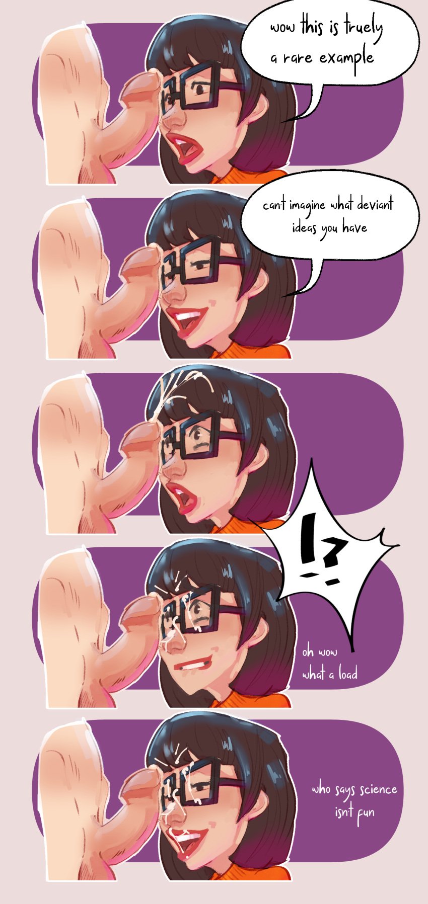 blowjob comic_page cum cum_on_face female female_focus glasses hanna-barbera its_gyo scooby-doo short_hair velma_dinkley