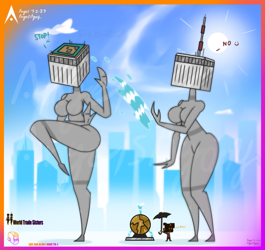 9/11 agonywelds angelsagony anthro ass breasts building buildings controversial controversy deki female fountain offensive smaller_male sphere splashing taller_girl tenna thick_ass thick_thighs thighs twin_towers water wide_hips worldtradesisters