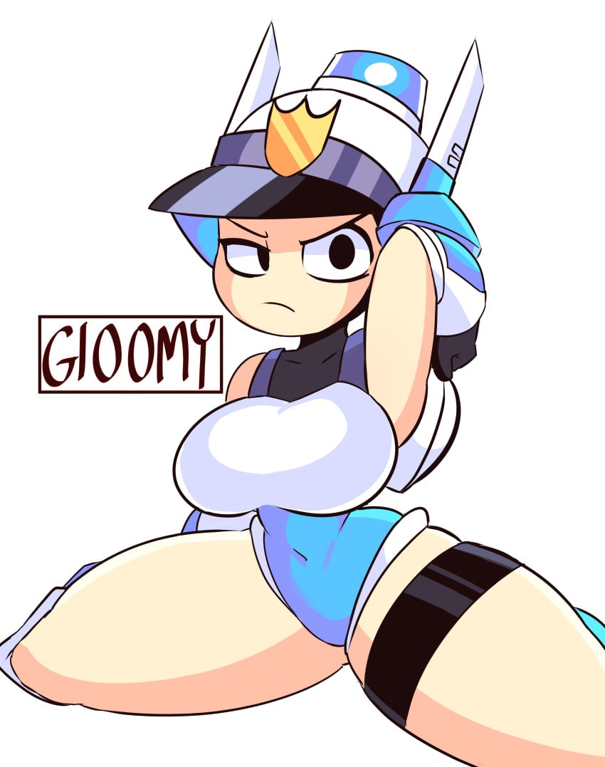 2d 2d_(artwork) annoyed annoyed_expression breasts fanart female gloomyacid huge_boobs large_breasts leotard mighty_switch_force patricia_wagon police police_uniform policewoman simple_shading thighs thighs_bigger_than_head wayforward white_background