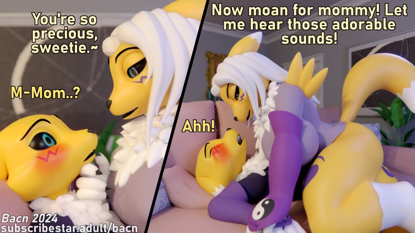 16:9 2024 3d_(artwork) anthro bacn bandai_namco big_breasts blender_(artwork) blender_cycles blush breasts canid canine claws clothed clothed_sex clothing comic cowgirl_position detailed_background dialogue digimon digimon_(species) digital_media_(artwork) dominant dominant_female duo english_text female fox from_front_position furniture hair hi_res huge_breasts incest_(lore) inside male male/female mammal mother_(lore) mother_and_child_(lore) mother_and_son_(lore) on_bottom on_top open_mouth parent_(lore) parent_and_child_(lore) parent_and_son_(lore) partially_clothed penetration penile plant renamon renamon_(bacn) sex smile sofa sofa_sex son_(lore) submissive submissive_male tail text thick_thighs vaginal_penetration vaginal_penetration white_body white_hair widescreen yellow_body