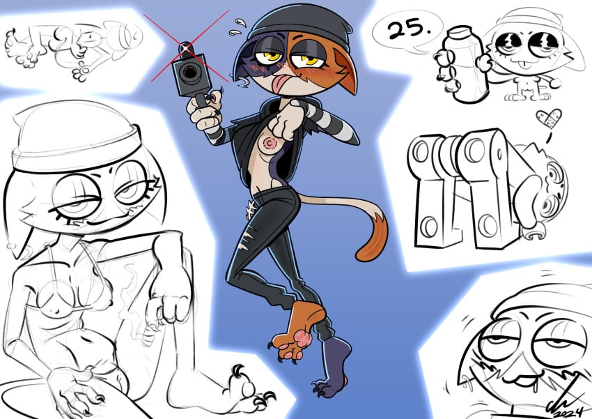 2d anthro ass_out beanie blush bottomwear chibi classica_p claws clothed clothing denim denim_bottomwear denim_clothing drugs epic_games family_guy_death_pose felid feline female flashing flashing_breasts fortnite gun hat headgear headwear hi_res jeans laser_sight lego lego_odyssey looking_pleasured mammal marijuana meme meow_skulls_(fortnite) pants pawpads pierump ranged_weapon shield_potion skinny solo tail tongue tongue_out torn_bottomwear torn_clothing torn_jeans torn_pants underwear underwear_only weapon