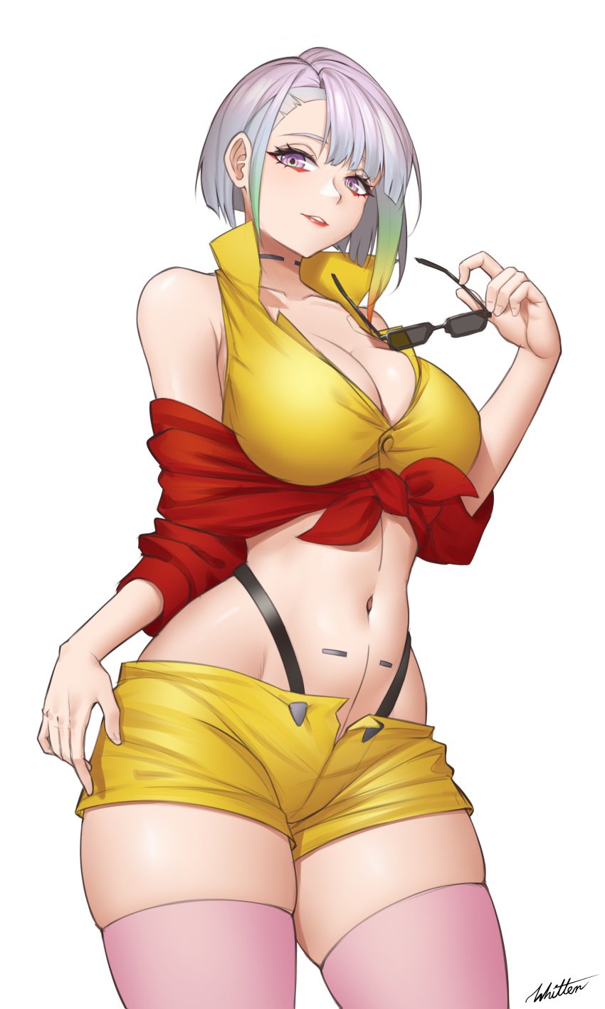 1girls big_breasts cd_projekt_red cosplay cowboy_bebop crossover cyberpunk:_edgerunners cyberpunk_2077 faye_valentine faye_valentine_(cosplay) female female_only light-skinned_female lucyna_kushinada midriff netflix studio_trigger whitterart