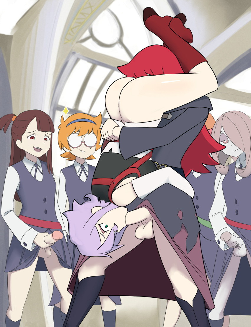 3futas 3girls 69_standing akko_kagari amanda_o'neill balls big_breasts big_penis blowjob bottomless breasts brown_hair clothed clothing croix_meridies erection fellatio female futa_on_female futanari human light-skinned_female light-skinned_futanari light_skin little_witch_academia long_hair lotte_yansson mostly_clothed oksandio oral orange_hair partially_clothed penis purple_hair red_hair sex shiny_chariot standing standing_69 sucy_manbavaran upside-down ursula_callistis voyeur