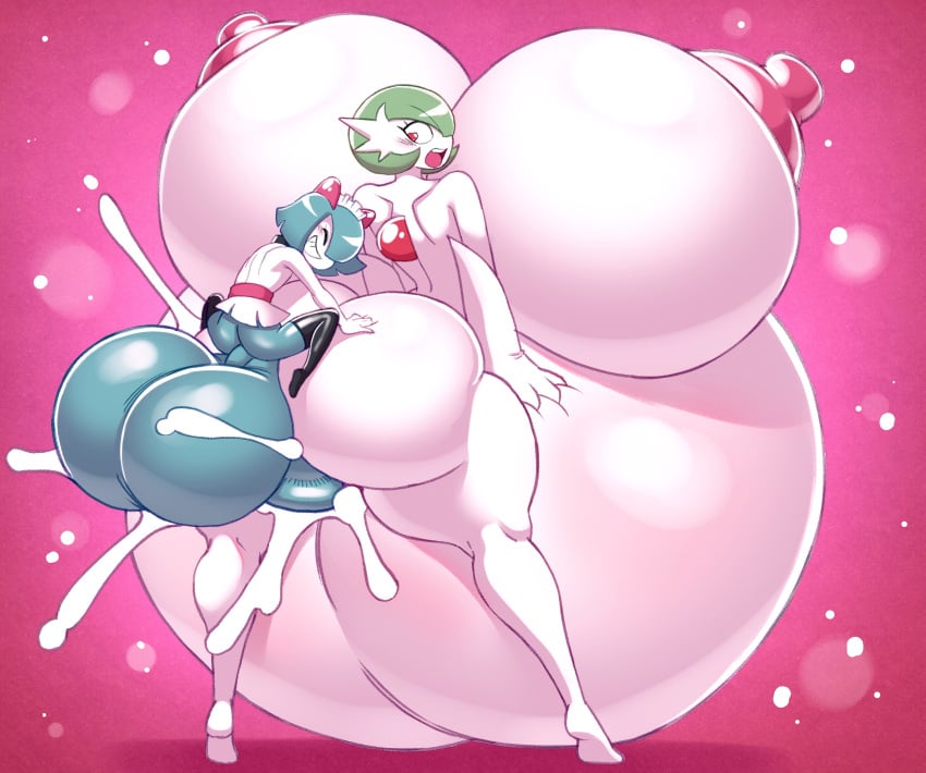 1boy 1girls angstrom ass balls big_ass big_breasts blue_hair breasts breasts_bigger_than_body breasts_bigger_than_head breasts_bigger_than_torso bubble_butt cum cum_inflation cumflated_belly cumflation female gardevoir green_hair heart-shaped_pupils huge_breasts hyper hyper_balls hyper_belly hyper_breasts hyper_cumflation hyper_inflation hyper_penis inflation kirlia kurly male male_kirlia mega_evolution mega_gardevoir nintendo nipples penis pokémon_(species) pokemon pokemon_(species) pokemon_rse sex shiny_pokemon