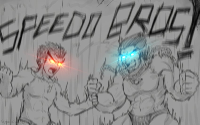 bara bulge danganronpa danganronpa:_trigger_happy_havoc danganronpa_2:_goodbye_despair danganronpa_s:_ultimate_summer_camp duo greyscale kiyotaka_ishimaru lens_flare male male/male male_only monochrome motion_blur motion_lines muscular_male nidai_nekomaru partially_nude sketch speedo swimwear underwear