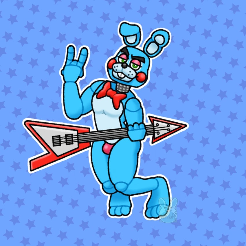 3_toes 4_fingers animatronic anthro blue_background blue_body blue_fur bottomwear bowtie briefs bulge bunny bunny_ears five_nights_at_freddy's five_nights_at_freddy's_2 fur furry green_eyes guitar hand_gesture humanoid lagomorph looking_at_viewer machine male male_focus male_only ornyrabi77 rabbit rabbit_ears rabbit_humanoid red_briefs red_cheeks red_underwear robot speedo the_ornyrabi77 therabit thong toes toy_bonnie_(fnaf) underwear video_games