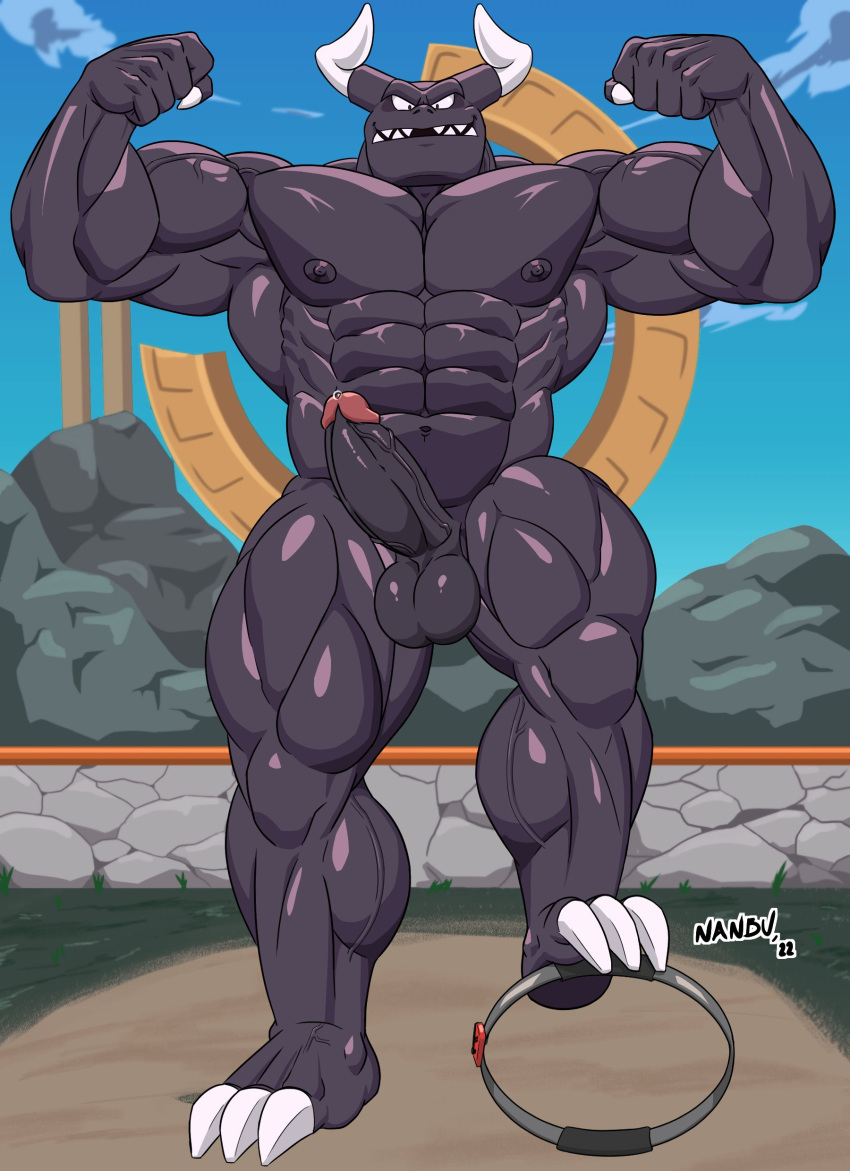 2022 abs absurd_res anthro anthro_only balls barazoku bent_leg biceps big_muscles claws cloud controller day dirt dragaux dragon electronics erection fence flexing front_view game_controller genitals grass hi_res horn huge_muscles humanoid_genitalia humanoid_penis joycon_controller looking_at_viewer male male_only muscular muscular_anthro muscular_male nanbuskhan navel nintendo nipples non-mammal_balls non-mammal_nipples nude obliques outside pecs penis pilates_ring plant quads ring_fit_adventure ringcon_controller rock scalie shrine signature sky smile solo standing teeth vein veiny_muscles video_games wingless_dragon