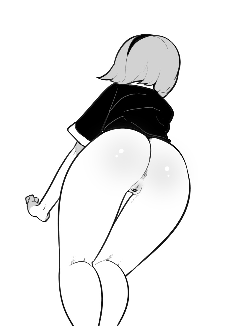 2022 all_fours anus ass bent_over bottomless censored nd_(artist) nier:_automata pointless_censoring pussy short_hair tagme thighs yorha_2b