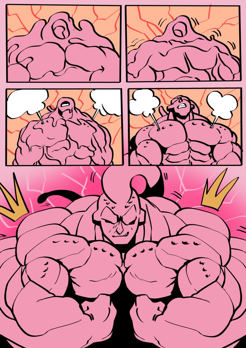 1boy absorption assimilation bara broly broly_(dragon_ball_z)_1993 dragon_ball dragon_ball_z gay goo goo_creature majin_buu male male/male male_only muscular muscular_male pecs pink_body pink_goo slime super_buu trencalos yaoi