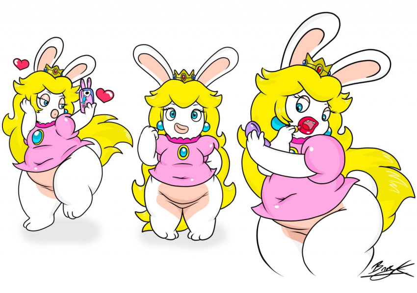 ass big_ass big_butt blonde_hair bunearyk chubby chubby_female crossover fat female female_only hair heart lagomorph lipstick makeup mammal mario_(series) mario_+_rabbids mario_+_rabbids:_kingdom_battle nintendo overweight overweight_female phone rabbid rabbid_peach raving_rabbids solo ubisoft video_games wide_hips