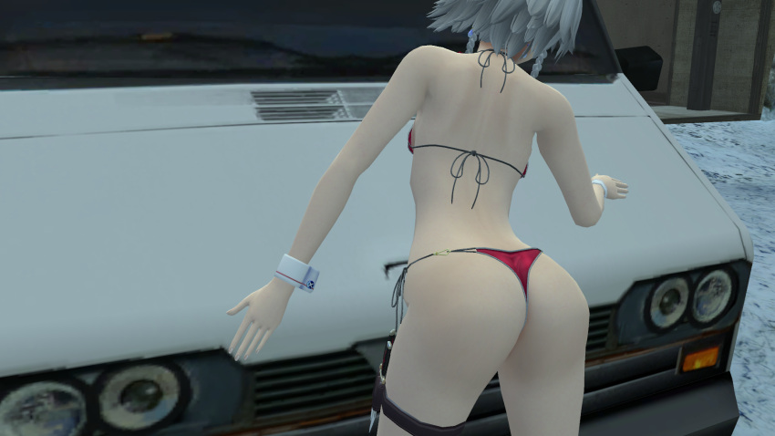 1girls 3d ass_focus big_ass female female_only garry's_mod gmod gray_hair human human_female human_only knives randallfemboybunny red_bra red_panties sakuya_izayoi silver_hair small_breasts solo touhou vehicle