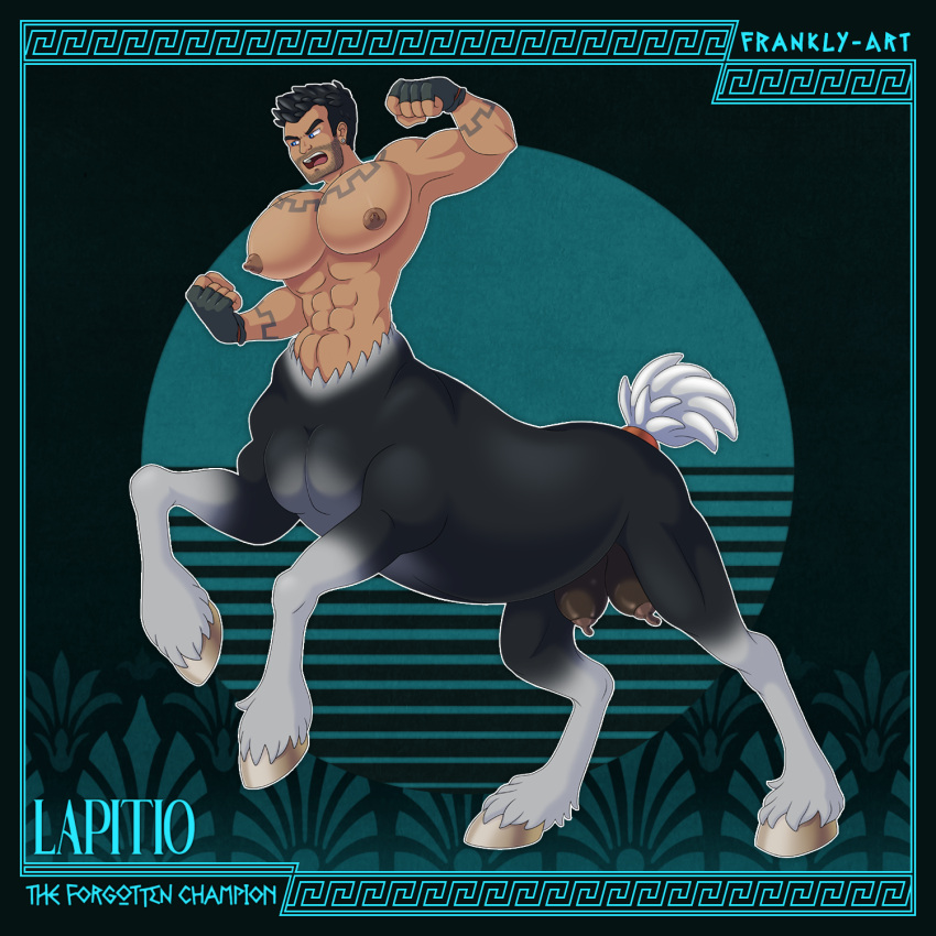 abs andromorph animal_genitalia bara_tiddies bara_tiddy barazoku big_pecs centaur chest_tattoo clothing crotch_breasts cuntboy equid equid_taur equine european_mythology frankly-art genitals gloves greek_mythology handwear hi_res hooves humanoid humanoid_taur intersex lapitio_(pholus_reborn) male male_focus male_only male_solo mammal mammal_taur moobs muscular muscular_intersex muscular_male mythology navel nipples open_mouth pecs pholus_reborn short_tail solo solo_male stubble tail_tied tattoo taur teats tongue udders waist