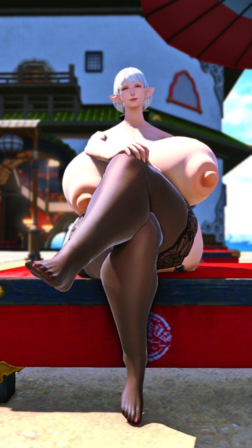 1girls 3d ameliance_leveilleur areolae ass big_breasts big_thighs breasts elezen elf feet female female_only final_fantasy final_fantasy_xiv garter_belt gpose(ffxiv) huge_areolae huge_nipples hyper_breasts looking_at_viewer nipples painted_toenails puffy_nipples screencap shoes smile solo solo_female solo_focus square_enix stockings taller_female white_hair