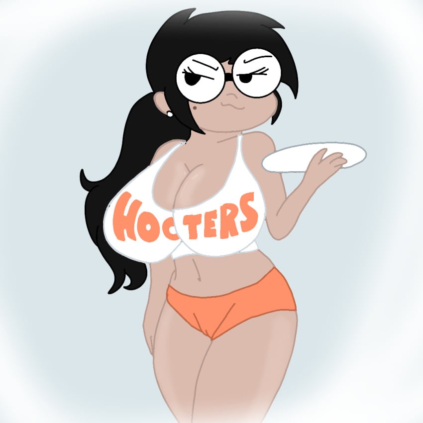 anne_(lewd_anne) brown_skin female_only glasses hooters huge_breasts lewd_anne